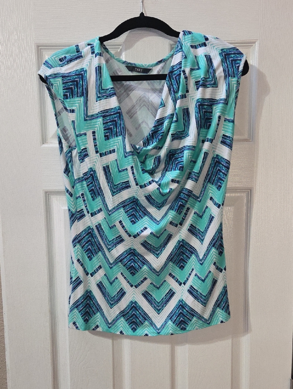 Tart Aqua, Teal & Navy Chevron Cowl Neck Tank